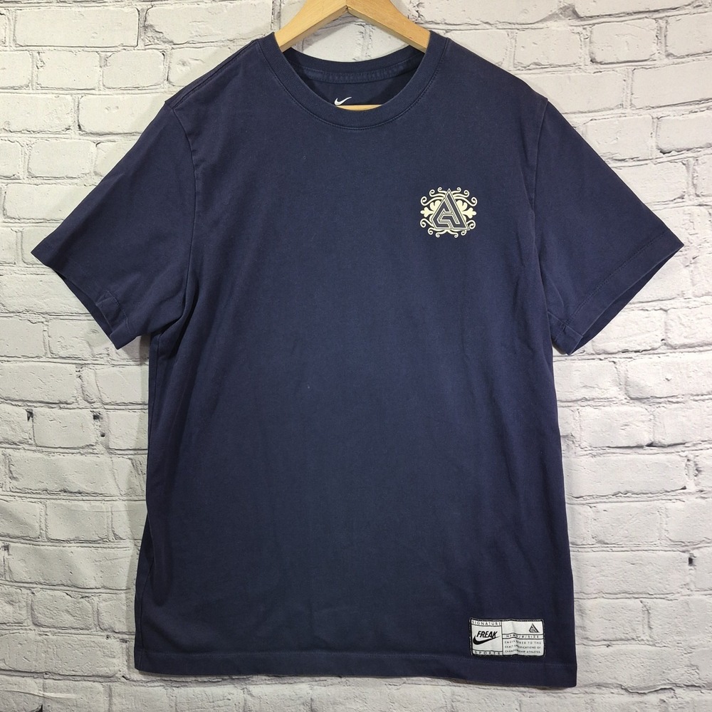 Nike Tee Giannis Freak T-Shirt Mens L Navy Blue Signature Logo Basketball‎